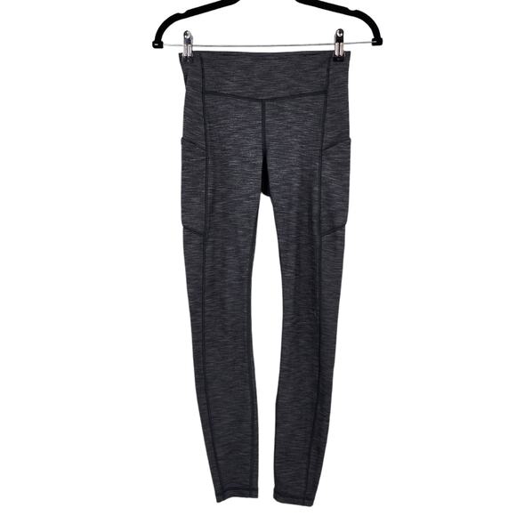 Lululemon Speed Up Legging Heathered Black Run Luxetreme Side Pockets Size 4 - Picture 1 of 5